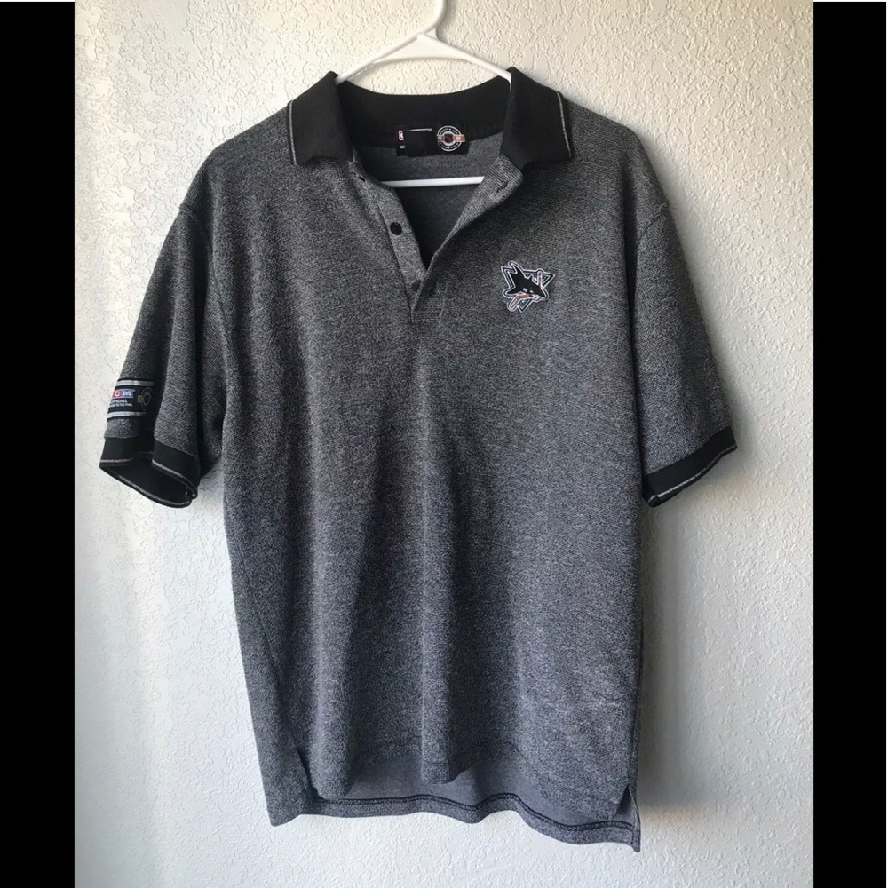 VTG CCM NHL Sharks Polo Gray & Black Short Sleeve